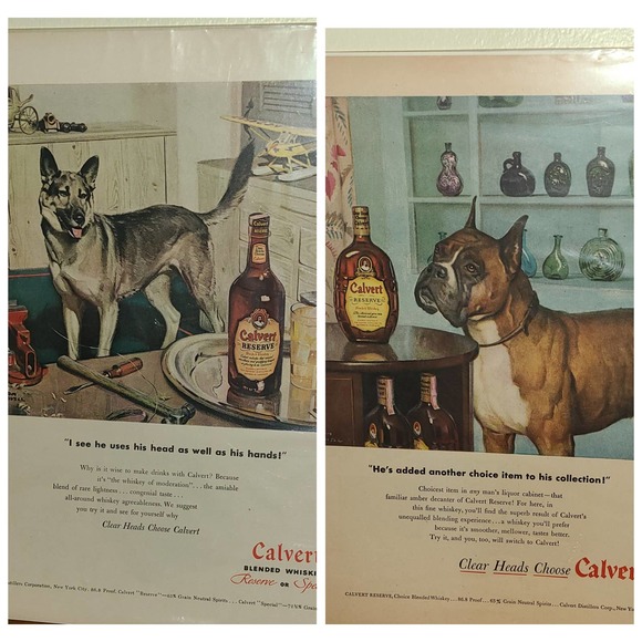1940s Calvert Whiskey Dog Boxer  German Shephard Collection Vintage Print Ad - Picture 2 of 4